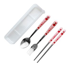 3 Piece Tableware Utensils Set Spoon Forks Chopsticks Rounded Stainless Steel Flatware Cutlery Set with Transparent Box