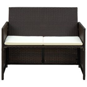 vidaXL 2 Seater Patio Sofa with Cushions Brown Poly Rattan