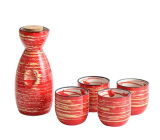 5 Pcs Ceramic Japanese Sake Set Traditional 1 Tokkuri Bottle & 4 Ochoko Cups [T]