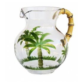 3 Quarts Water Pitcher with Lid, Palm Tree Design Unbreakable Plastic Pitcher, Drink Pitcher, Juice Pitcher with Spout BPA Free