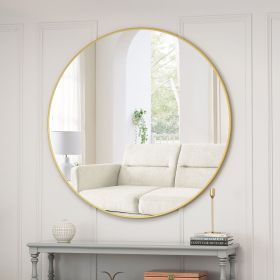 Wall Mirror 39 Inch Gold Circular Mirror Metal Framed Mirror Round Vanity Mirror Dressing Mirror, for Bathroom, Living Room, Bedroom Wall Decor