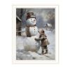 Trendy Decor 4U Finishing Touch on the Snowman White Framed Wall Art for Living Room, Holiday Wall Art Print for Home Decor, Bedroom Wall Art by Jo Mo