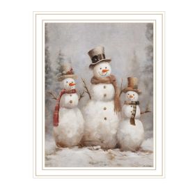 Trendy Decor 4U Three Snowman Pals White Framed Wall Art for Living Room, Holiday Wall Art Print for Home Decor, Bedroom Wall Art by Jo Moulton