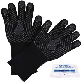 BBQ Gloves, 1472°F Heat Resistant Fireproof Mitts, Silicone Non-Slip Washable Oven Kitchen Gloves for Barbecue, Grilling, Cooking, Baking, Camping, Sm