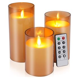 3Packs Flameless Candles Battery Operated Pillar Real Wax LED Glass Candle Warm White with Remote Control Timer