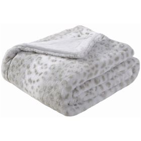 Printed Faux Rabbit Fur Throw, Lightweight Plush Cozy Soft Blanket, 50" x 60", Grey Leopard (2 Pack Set of 2)