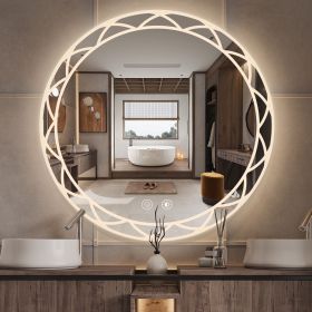 42" Round LED Bathroom Mirror –Adjustable Color Temperatures and Anti-Fog, Wall-Mounted Design