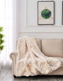 Luxury Chinchilla Faux Fur Gilded Beige Throw Blanket (60" x 80")