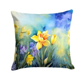 Daffodils in Watercolor Throw Pillow Machine Washable, Indoor Outdoor Decorative Pillow for Couch, Bed or Patio, 18Hx18W