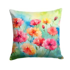 Carnations in Watercolor Throw Pillow Machine Washable, Indoor Outdoor Decorative Pillow for Couch, Bed or Patio, 18Hx18W