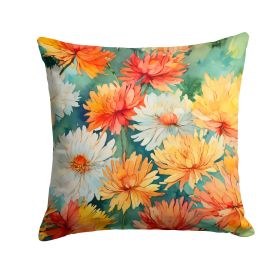 Chrysanthemums in Watercolor Throw Pillow Machine Washable, Indoor Outdoor Decorative Pillow for Couch, Bed or Patio, 18Hx18W