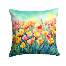 Freesias in Watercolor Throw Pillow Machine Washable, Indoor Outdoor Decorative Pillow for Couch, Bed or Patio, 18Hx18W