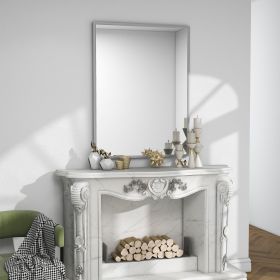 36"x24"Aluminum Alloy Fine-edged Right-angle Rectangular Silver Wall Mirror Decorative Bathroom Mirror with Elegant Scalloped Design