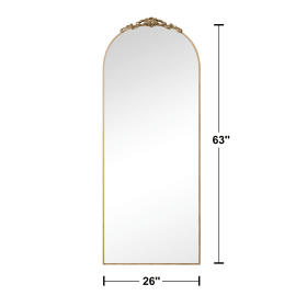 63"x26"Aluminum alloy fine-edged right-angled arched gold full-length mirror with stand