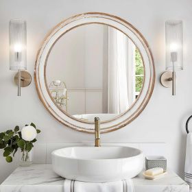 23.62 inches Round Wall Mirror for Bathroom Vanity, Wooden Farmhouse Circle Mirrors for Bedroom, Entryway, Living Room, Kitchen