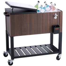 VEVOR Rolling Ice Chest Cooler Cart 80 Quart, Portable Bar Drink Cooler, Beverage Bar Stand Up Cooler with Wheels, Bottle Opener