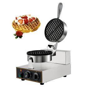 VEVOR Commercial Round Waffle Maker Nonstick 1100W Stainless Steel 110V Temperature and Time Control