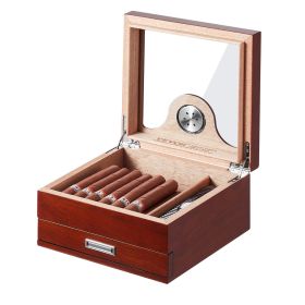 VEVOR 35 Cigar Humidor Glasstop Cedar Cigar Box Humidifier & Hygrometer & Drawer