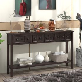 Rustic Entryway Console Table, 60" Long Sofa Table with two Different Size Drawers and Bottom Shelf for Storage (Espresso)