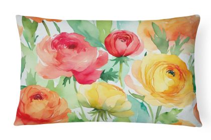 Flowers in Watercolor Throw Pillow Throw Pillow for Indoor Couch Bed Outdoor Patio Washable, Ranunculus 1606,12Hx16W