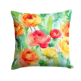 Ranunculus in Watercolor Throw Pillow Machine Washable, Indoor Outdoor Decorative Pillow for Couch, Bed or Patio, 14Hx14W