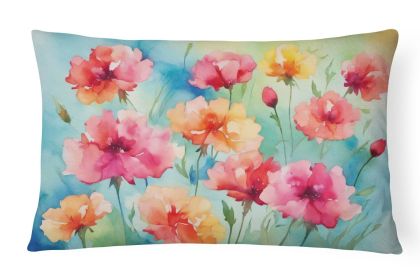 Flowers in Watercolor Throw Pillow Throw Pillow for Indoor Couch Bed Outdoor Patio Washable, Carnations 1548,12Hx16W