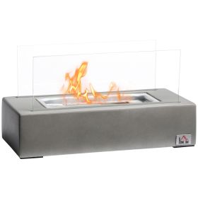 Tabletop Fireplace, 13" Concrete Alcohol Fireplace with Stainless Steel Lid for Indoor and Outdoor, 0.04 Gal Max 195 Sq. Ft., Light Grey