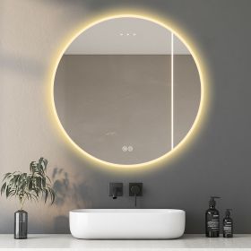 32'' LED Round Wall-Mounted Mirror, Anti-Fog, 3 Color Temperature Adjustable & Dimmable Light, Makeup Mirror for Bedroom & Bathroom, Smart Mirror for