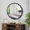 Solid Wood Wavy Mirror-Black Vanity Mirror Wall Decor 36" x 36" Modern Mirror Wall Decor for Bathroom, Bedroom, Living Room, Dining Room, Cloakroom, E