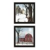 Trendy Decor 4U 2- Piece Vignette A Little Snow, Waiting for Spring Black Framed Wall Art for Living Room, Bedroom Wall Art Print for Home Decor by Bi