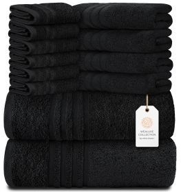 Black 12 Piece Bath Towel Set for Bathroom Wealuxe Collection 2 Bath Towels 4 Hand Towels 6 Washcloths 100% Cotton Soft and Plush Highly Absorbent Sof