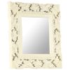 Hand Carved Mirror White 19.7"x19.7" Solid Mango Wood