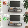 Wall Mounted TV Stand, Media Console Floating Storage Shelf for Living Room or Home Office, Dark Grey