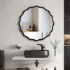 Solid Wood Wavy Mirror-Black Vanity Mirror Wall Decor 36" x 36" Modern Mirror Wall Decor for Bathroom, Bedroom, Living Room, Dining Room, Cloakroom, E