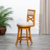 24" Counter Height X-Back Swivel Stool, Natural Finish, Beige Fabric Seat