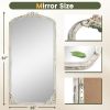 Solid wood carved right angle micro arch weathered white full-length mirror 67 * 28 * 1 inch Bathroom Vanity Mirror for Bedroom Entryway, Living/Dress