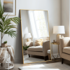 59"x35"Aluminum alloy fine-edged right-angle rectangular gold full-length mirror for Living Room, Bedroom, Hanging or Leaning Against The Wall