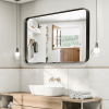 32"x22" Morden Right Angle Rectangle Alloy Aluminium Framed Black Wall-Mounted Bathroom Miiror Vanity Mirror