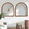 31"x35" Arched Wooden Wall Mirror Walnut Framed Bathroom Vanity Mirror (Set of 2)