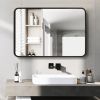 32"x22" Morden Right Angle Rectangle Alloy Aluminium Framed Black Wall-Mounted Bathroom Miiror Vanity Mirror