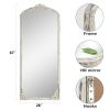 Solid wood carved right angle micro arch weathered white full-length mirror 67 * 28 * 1 inch Bathroom Vanity Mirror for Bedroom Entryway, Living/Dress