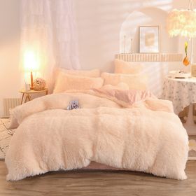 Luxury Thick Fleece Duvet Cover Queen King Winter Warm Bed Quilt Cover Pillowcase Fluffy Plush Shaggy Bedclothes Bedding Set Winter Body Keep Warm (Option: Beige-2.0M)