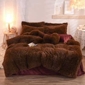 Luxury Thick Fleece Duvet Cover Queen King Winter Warm Bed Quilt Cover Pillowcase Fluffy Plush Shaggy Bedclothes Bedding Set Winter Body Keep Warm (Option: Coffee-1.5m bed sheet)