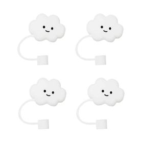 Silicone Cloud Straw Tip Covers | Reusable Dust Caps (4PCS) (Color: White)