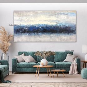 Handmade Abstract Blue Landscape Oil Painting | Canvas Wall Art (size: 40x80cm)