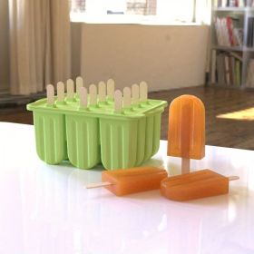 1pc Silicone Popsicle Mold with Wooden Sticks | Mini Ice Cream Maker (Color: Green)