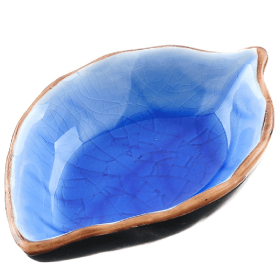 1pc Leaf Shaped Saucer; Handcraft Ceramic Small Plate; Ice Crack Glaze Seasoning Sauce Flavouring Plates; Tableware; Kitchen Supplies; 10.5*7*2.5cm / (Color: Blue)