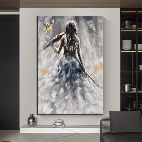 Handmade Abstract Violin Woman Oil Painting | Vertical Canvas Wall Art (size: 150x220cm)