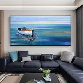 Handmade Boat Landscape Oil Painting | Modern Abstract Canvas Art (size: 90x120cm)