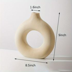 1pc White Ceramic Donut Vase | Modern Boho Decorative Circle Vase (Color: Cream Color, size: XL)